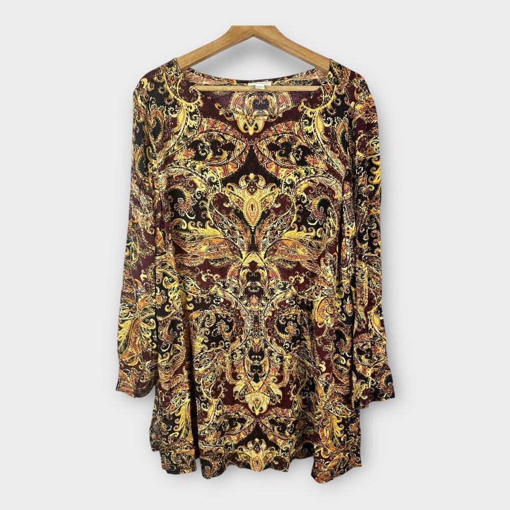 J. Jill Women's Top - Brown and Gold Paisley